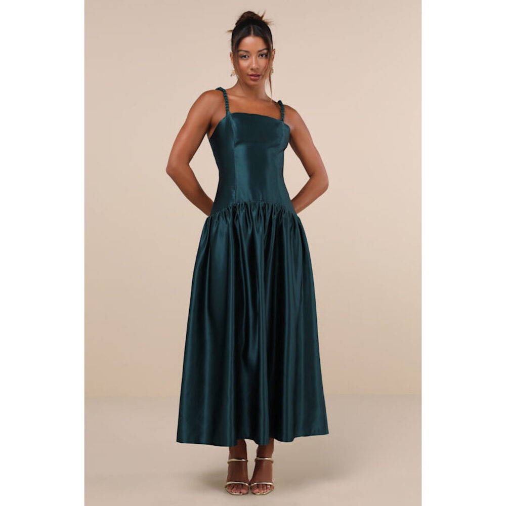 Lulus Modern Adoration Emerald Satin Backless Lace-up Maxi Dress Green - Size XL